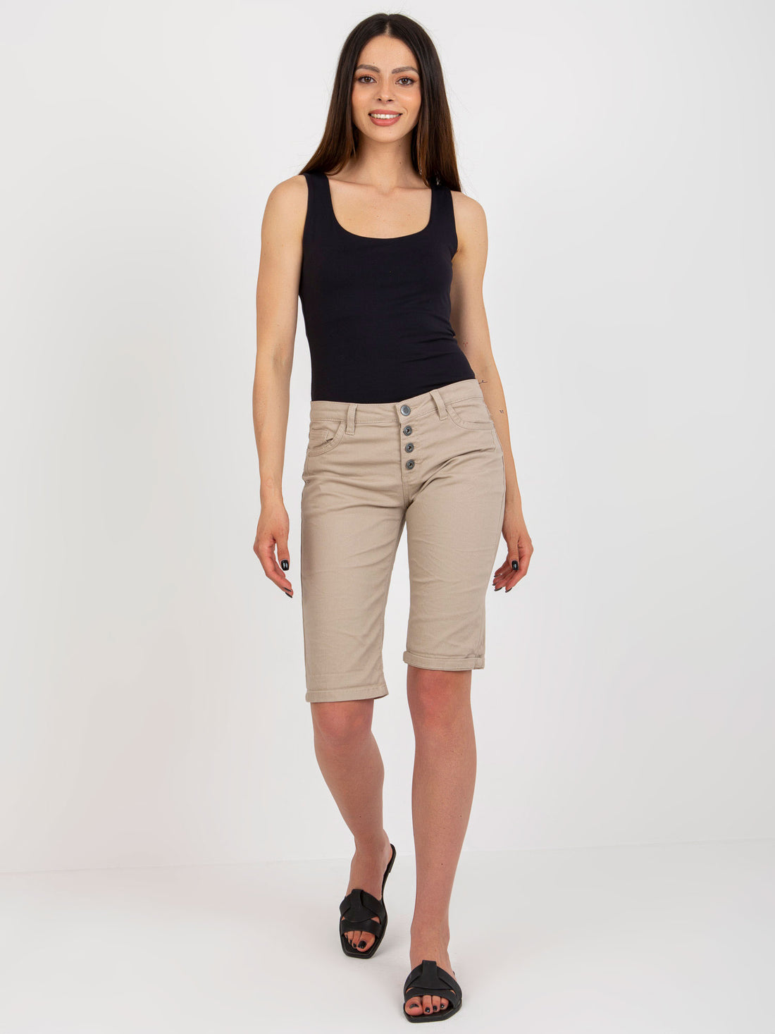 Beige knee-length denim shorts STITCH & SOUL.