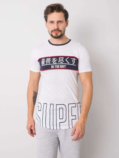 White men's T-shirt with Luca print.