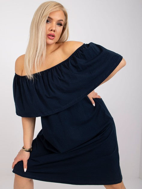 Navy blue plus size dress made of cotton.