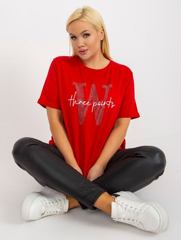 Red long blouse plus size with lettering.
