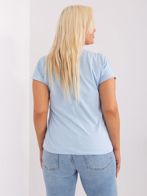 Light blue plus size blouse with cuffs.