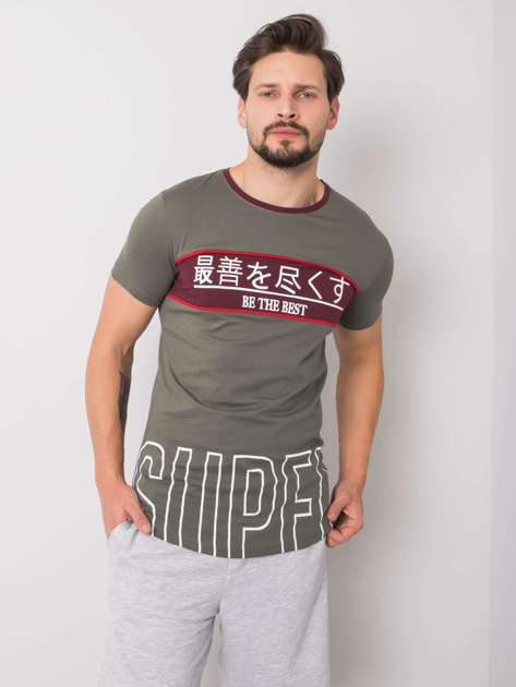Men's khaki T-shirt with Luca print.
